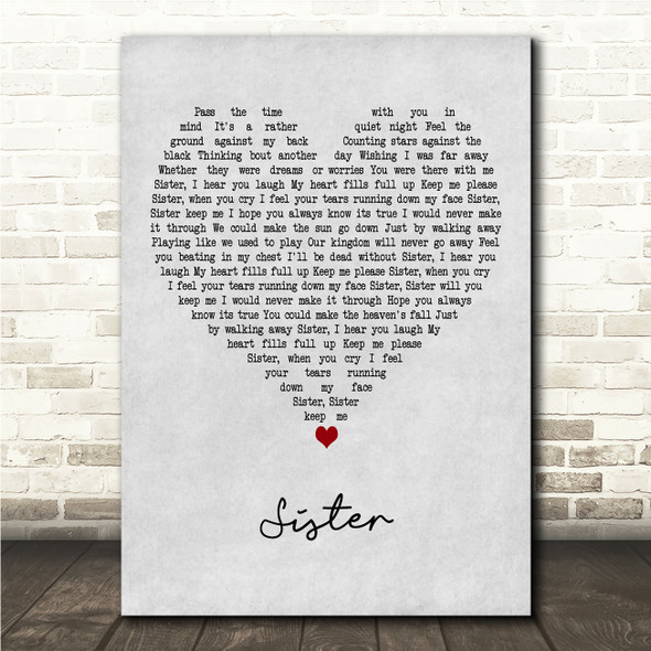 Dave Matthews Sister Grey Heart Song Lyric Wall Art Canvas Framed Print
