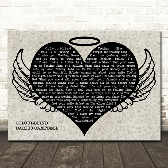 Darius Campbell Colourblind Heart Angel Wings Halo Memorial Song Lyric Wall Art Canvas Framed Print