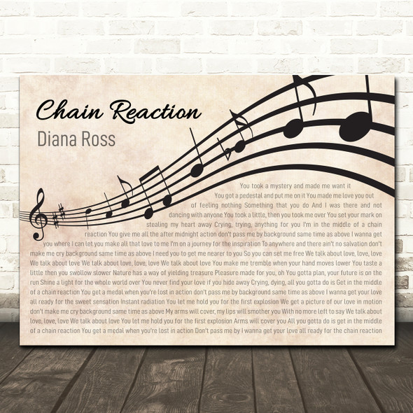Diana Ross Chain Reaction Landscape Wavy Music Notes Song Lyric Wall Art Canvas Framed Print