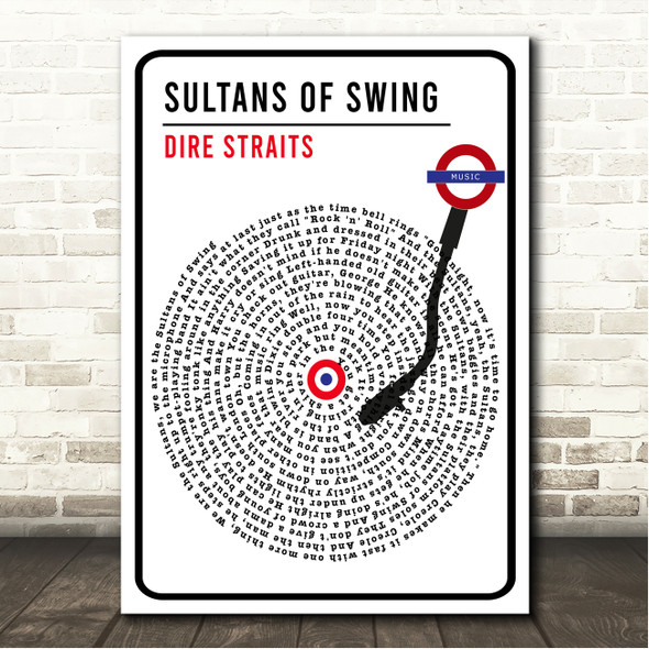 Dire Straits Sultans Of Swing London Sign Style Vinyl Song Lyric Wall Art Canvas Framed Print