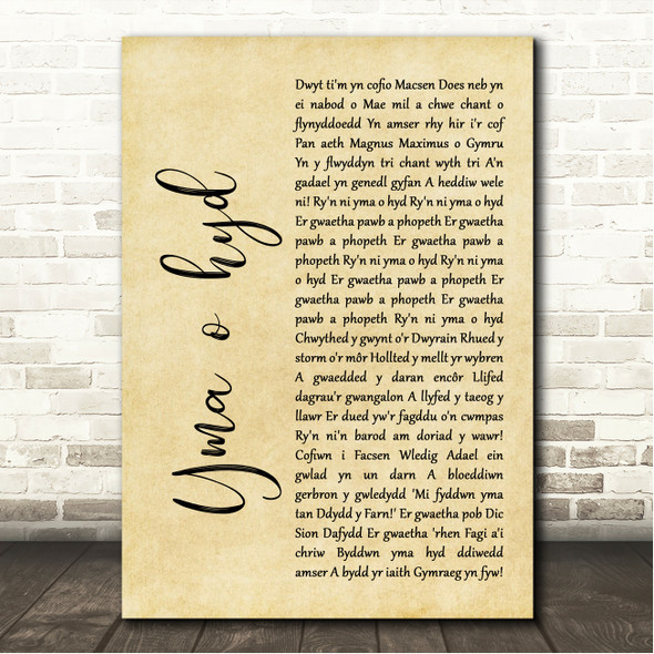 Dafydd iwan Yma o hyd Rustic Script Song Lyric Wall Art Canvas Framed Print