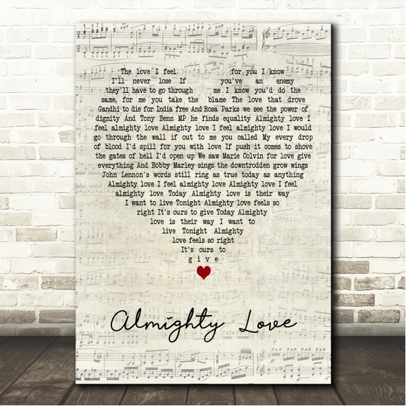 Damien Dempsey Almighty Love Script Heart Song Lyric Wall Art Canvas Framed Print