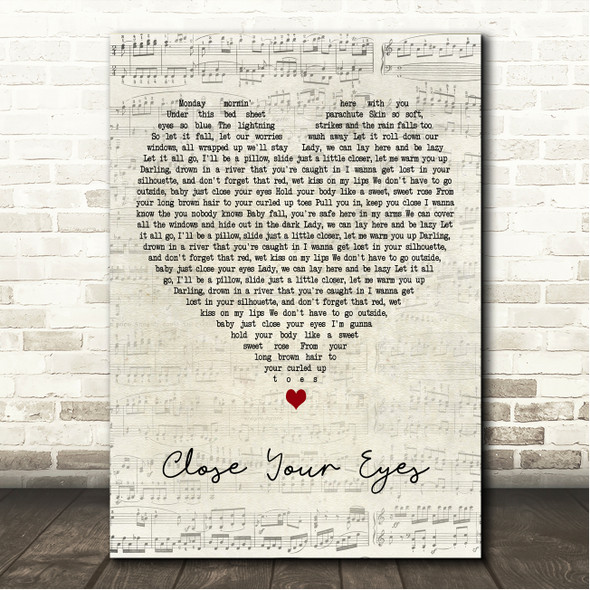 Dan + Shay Close Your Eyes Script Heart Song Lyric Wall Art Canvas Framed Print