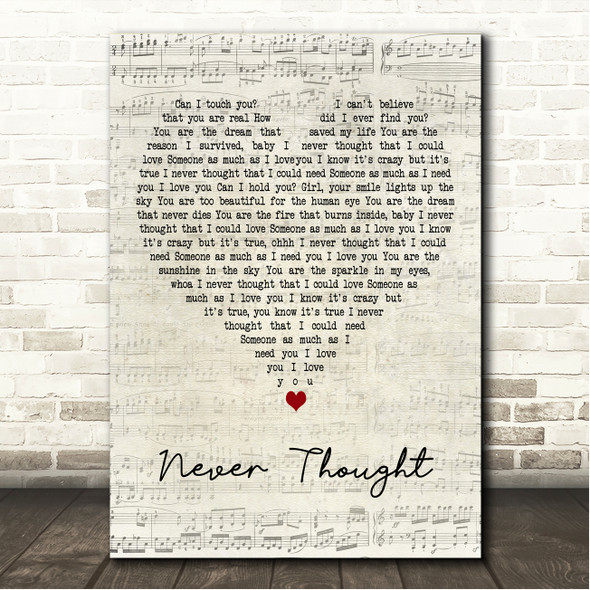 Dan Hill Never Thought Script Heart Song Lyric Wall Art Canvas Framed Print