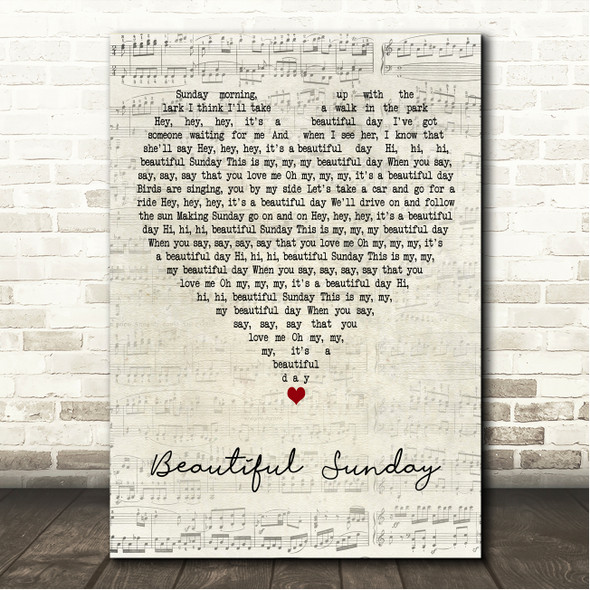 Daniel Boone Beautiful Sunday Script Heart Song Lyric Wall Art Canvas Framed Print