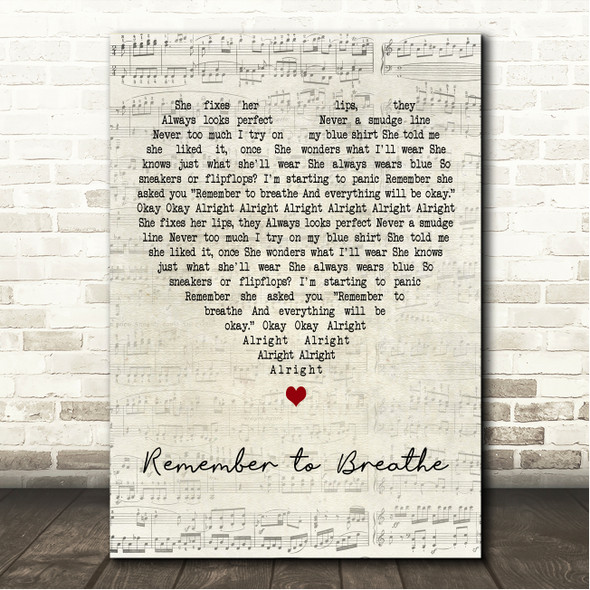 Dashboard Confessional Remember to Breathe Script Heart Song Lyric Wall Art Canvas Framed Print