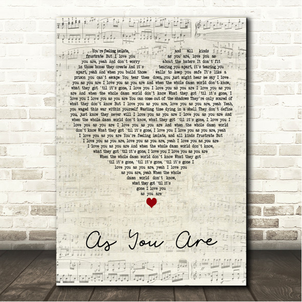 Daughtry As You Are Script Heart Song Lyric Wall Art Canvas Framed Print