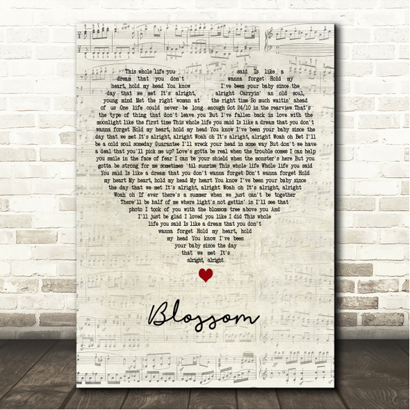 Dermot Kennedy Blossom Script Heart Song Lyric Wall Art Canvas Framed Print