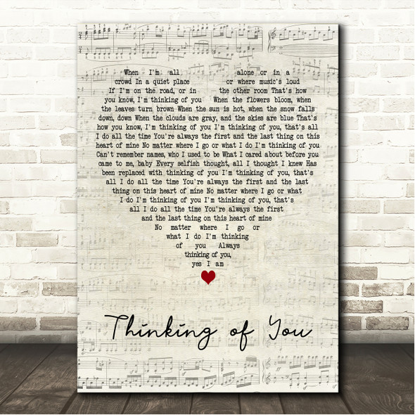 Dierks Bentley Thinking of You Script Heart Song Lyric Wall Art Canvas Framed Print