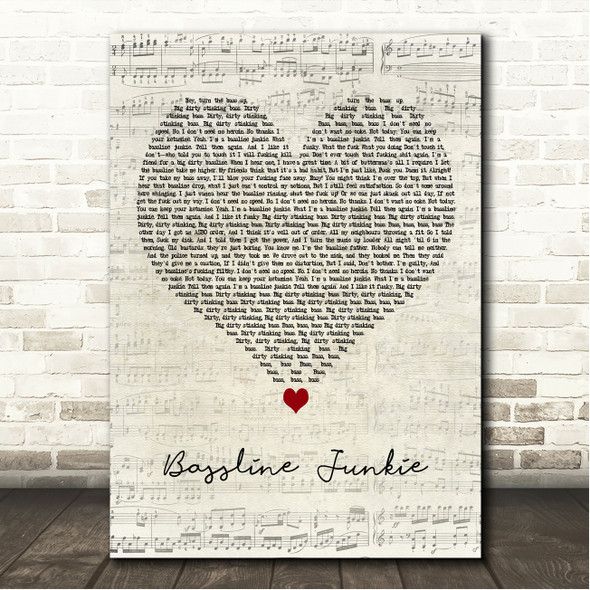 Dizzee Rascal Bassline Junkie Script Heart Song Lyric Wall Art Canvas Framed Print
