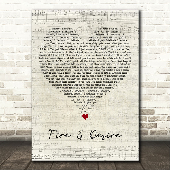 Drake Fire & Desire Script Heart Song Lyric Wall Art Canvas Framed Print
