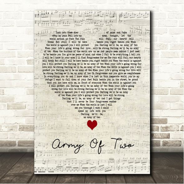 Dum Dums Army Of Two Script Heart Song Lyric Wall Art Canvas Framed Print