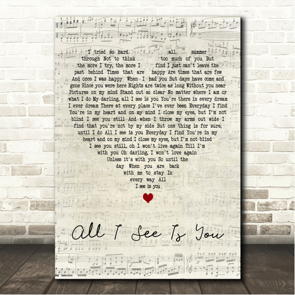 Dusty Springfield All I See Is You Script Heart Song Lyric Wall Art Canvas Framed Print