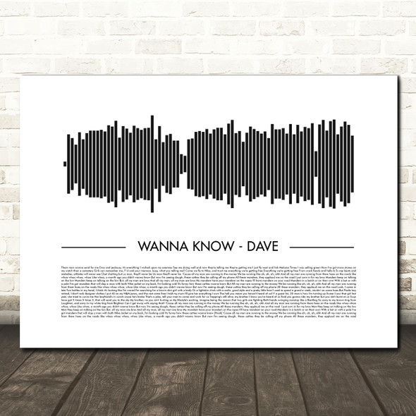 Dave Wanna Know Sound Wave Minimal Song Lyric Wall Art Canvas Framed Print