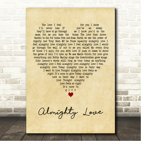 Damien Dempsey Almighty Love Vintage Heart Song Lyric Wall Art Canvas Framed Print