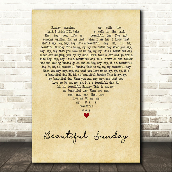 Daniel Boone Beautiful Sunday Vintage Heart Song Lyric Wall Art Canvas Framed Print