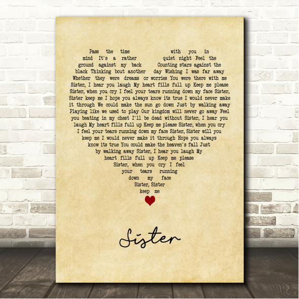 Dave Matthews Sister Vintage Heart Song Lyric Wall Art Canvas Framed Print