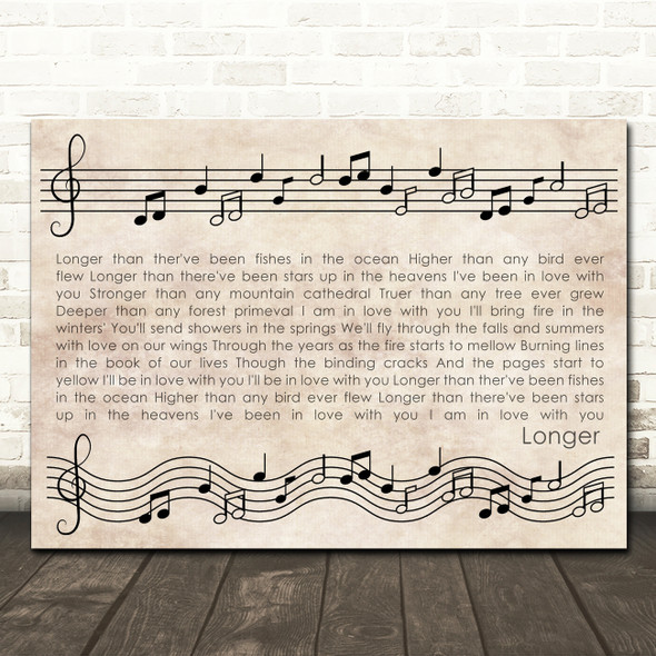 Dan Fogelberg Longer Vintage Music Notes Script Song Lyric Wall Art Canvas Framed Print