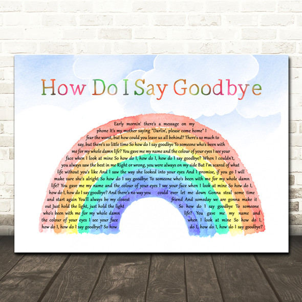 Dean Lewis How Do I Say Goodbye Watercolour Rainbow & Clouds Song Lyric Wall Art Canvas Framed Print