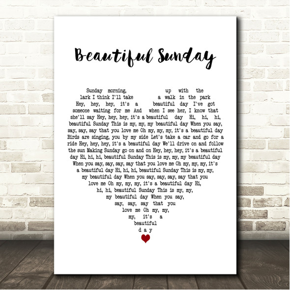 Daniel Boone Beautiful Sunday White Heart Song Lyric Wall Art Canvas Framed Print