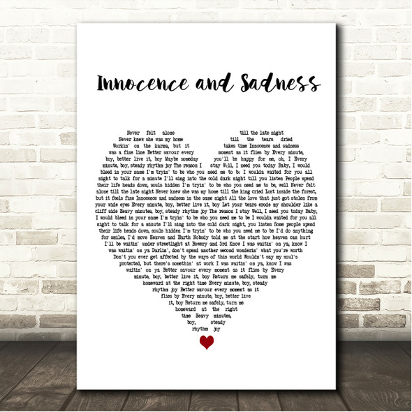 Dermot Kennedy Innocence and Sadness White Heart Song Lyric Wall Art Canvas Framed Print