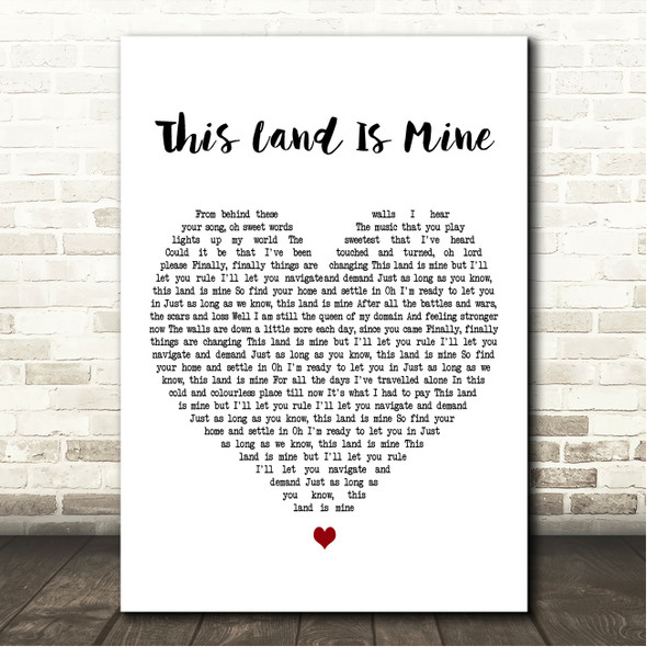 Dido This Land Is Mine White Heart Song Lyric Wall Art Canvas Framed Print
