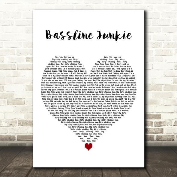 Dizzee Rascal Bassline Junkie White Heart Song Lyric Wall Art Canvas Framed Print