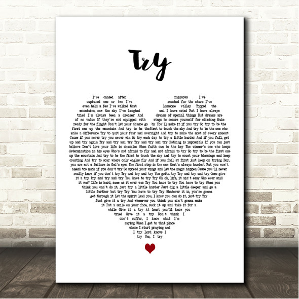 Dolly Parton Try White Heart Song Lyric Wall Art Canvas Framed Print