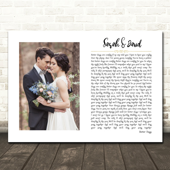 Dermot Kennedy Better Days White Landscape Script Rectangle Wedding Photo Song Lyric Wall Art Canvas Framed Print