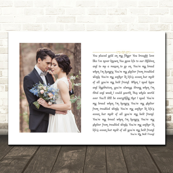 Don Williams You're My Best Friend White Landscape Script Rectangle Wedding Photo Song Lyric Wall Art Canvas Framed Print