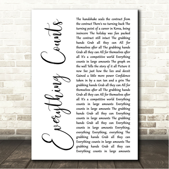 Depeche Mode Everything Counts White Script Song Lyric Wall Art Canvas Framed Print