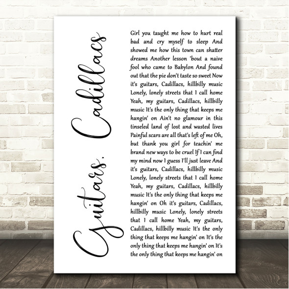 Dwight Yoakam Guitars, Cadillacs White Script Song Lyric Wall Art Canvas Framed Print