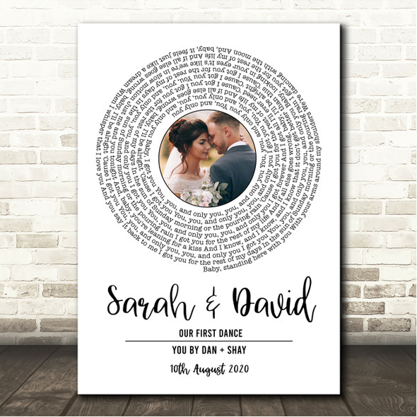Dan + Shay You White Vinyl Record Wedding First Dance Photo Song Lyric Wall Art Canvas Framed Print