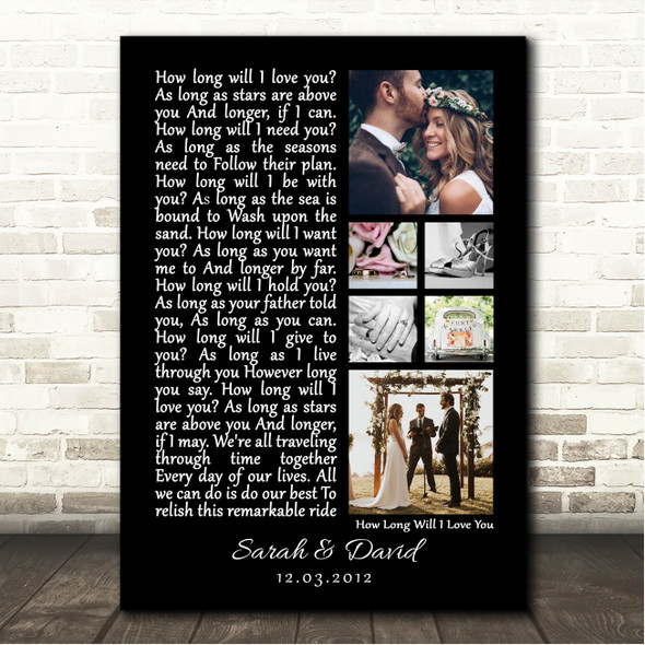 Ellie Goulding How Long Will I Love You 3 or 6 Square Wedding Photos Black Side Script Song Lyric Wall Art Canvas Framed Print