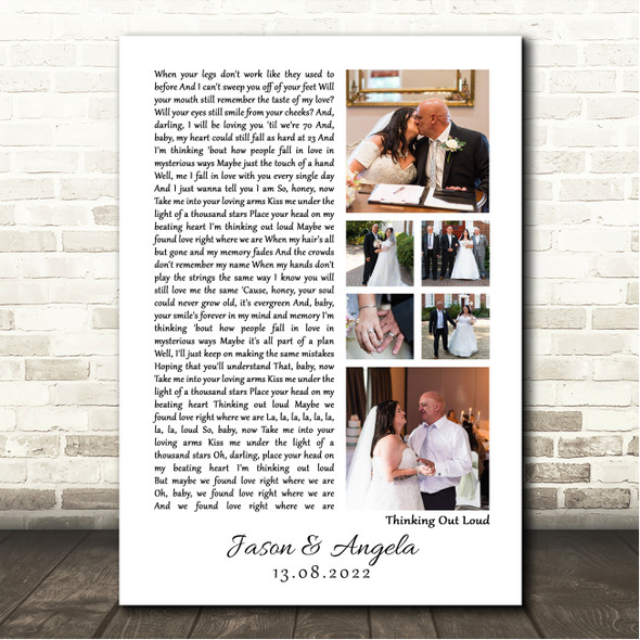 Ed Sheeran Thinking Out Loud 3 or 6 Square Wedding Photos White Side Script Song Lyric Wall Art Canvas Framed Print