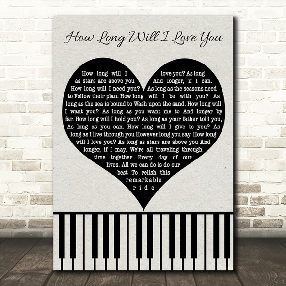 Ellie Goulding How Long Will I Love You Black Heart & Piano Keys Song Lyric Wall Art Canvas Framed Print