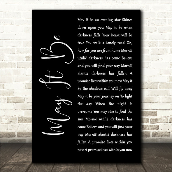 Enya May It Be Black Script Song Lyric Wall Art Canvas Framed Print