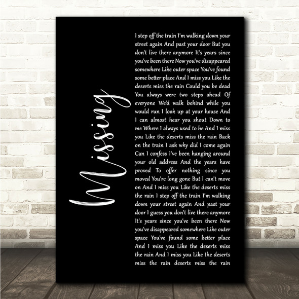 Everything But The Girl Missing Black Script Song Lyric Wall Art Canvas Framed Print