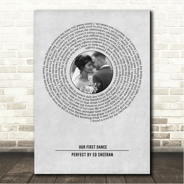 Ed Sheeran Perfect Grey Vinyl Record Wedding First Dance Photo Song Lyric Wall Art Canvas Framed Print