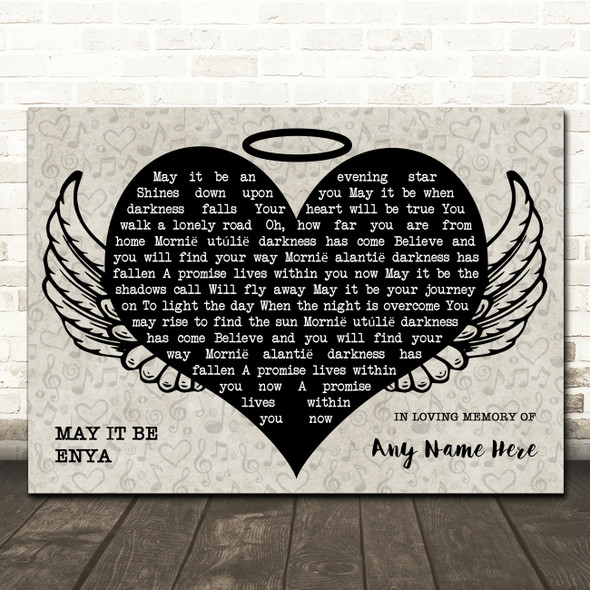 Enya May It Be Heart Angel Wings Halo Memorial Song Lyric Wall Art Canvas Framed Print