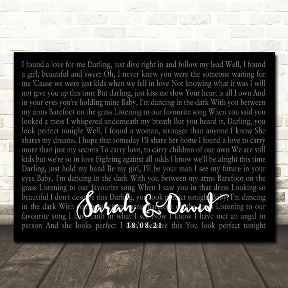 Ed Sheeran Perfect Landscape Smudge Black Grey Wedding Photo Song Lyric Wall Art Canvas Framed Print