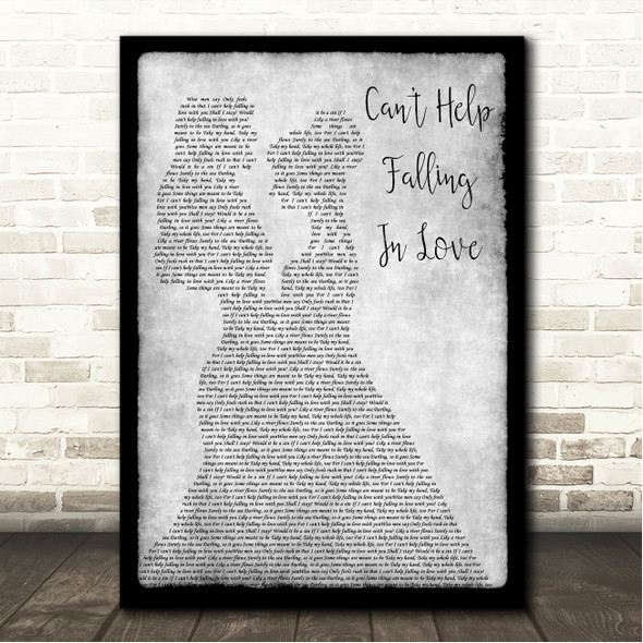Elvis Presley Can't Help Falling In Love Lesbian Couple Two Ladies Dancing Grey Song Lyric Wall Art Canvas Framed Print