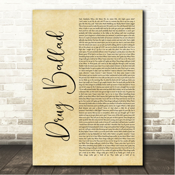 Eminem Drug Ballad Rustic Script Song Lyric Wall Art Canvas Framed Print