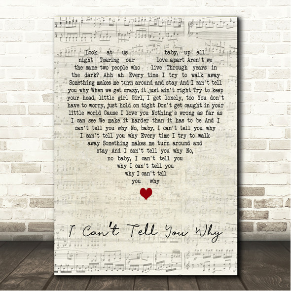 Eagles I Cant Tell You Why Script Heart Song Lyric Wall Art Canvas Framed Print