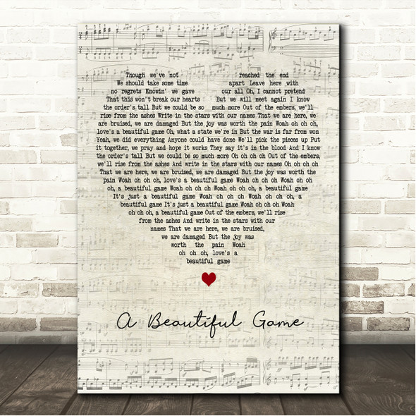 Ed Sheeran A Beautiful Game Script Heart Song Lyric Wall Art Canvas Framed Print
