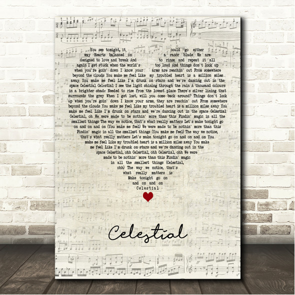 Ed Sheeran Celestial Script Heart Song Lyric Wall Art Canvas Framed Print