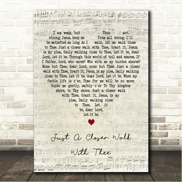 Ella Fitzgerald Just A Closer Walk With Thee Script Heart Song Lyric Wall Art Canvas Framed Print