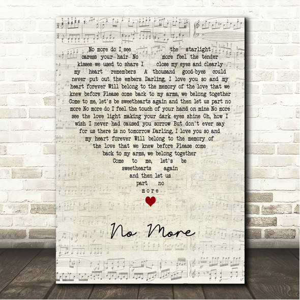Elvis Presley No More Script Heart Song Lyric Wall Art Canvas Framed Print