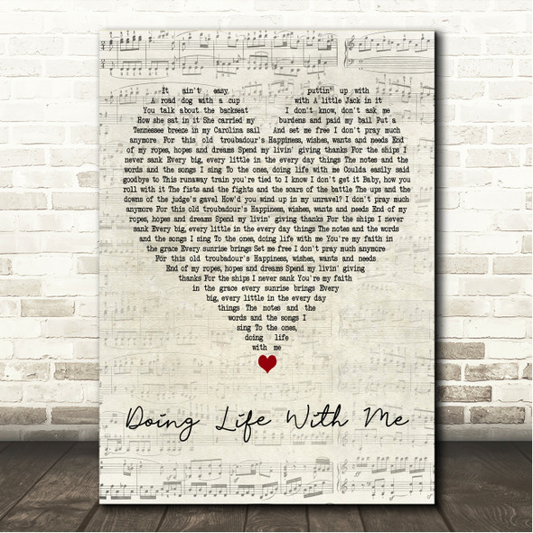 Eric Church Doing Life With Me Script Heart Song Lyric Wall Art Canvas Framed Print