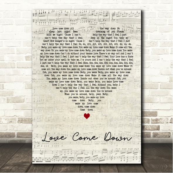 Evelyn Champagne King Love Come Down Script Heart Song Lyric Wall Art Canvas Framed Print